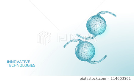 Intraocular lenses 3D low poly concept. Healthcare eye vision care medicine surgery. Isolated eyewear correction. Ad marketing template vector illustration Intraocular lenses 3D low poly concept. Healthcare eye vision care medicine surgery. Isolated eyewear correction. Ad marketing template vector illustration 114603561
