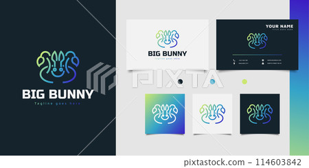 Abstract bunny logo with line art concept in colorful gradient 114603842