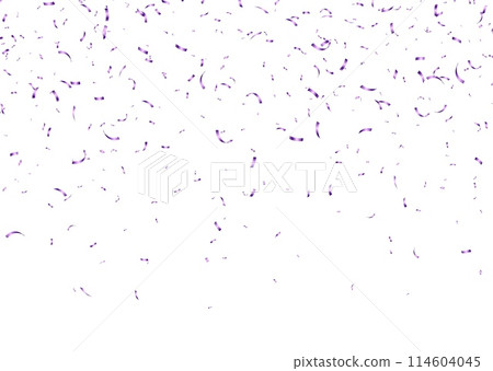 Purple confetti, falling paper ribbons isolated on white background. Birthday party decoration. Purple confetti, falling paper ribbons isolated on white background. Birthday party decoration. 114604045