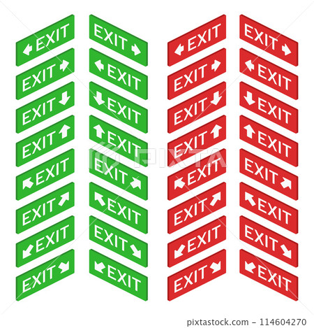 isometric exit red green wall arrow sign set vector flat illustration isometric exit red green wall arrow sign set vector flat illustration 114604270