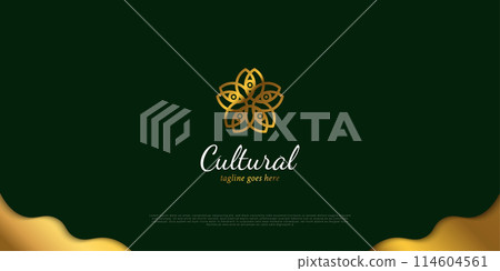 Luxury floral logo with eye shape in golden gradient color and cultural style for hotel, spa and resort business logo 114604561