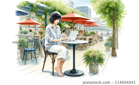 A woman using a computer A woman using a computer 114604841