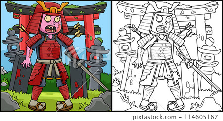 Zombie Samurai Coloring Page Colored Illustration 114605167