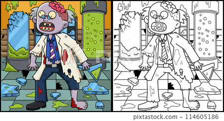 Zombie Scientist Coloring Colored Illustration 114605186