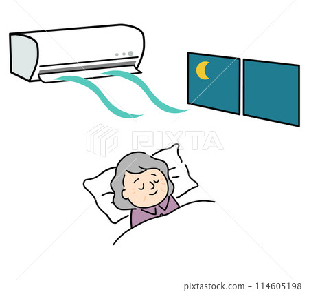 Senior woman sleeping comfortably with air conditioner on Senior woman sleeping comfortably with air conditioner on 114605198