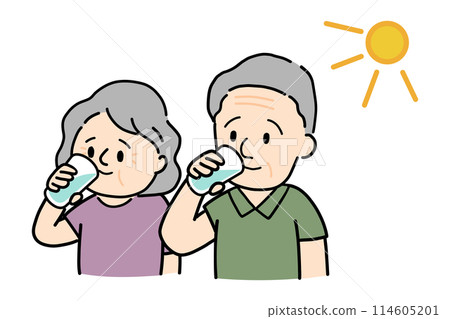 Senior couple hydrating together Senior couple hydrating together 114605201