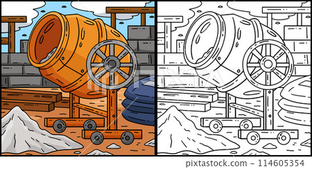Construction Concrete Mixer Coloring Illustration 114605354