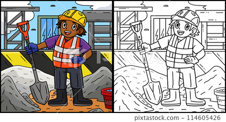 Construction Worker with a Shovel Illustration Construction Worker with a Shovel Illustration 114605426