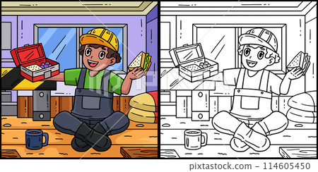 Construction Worker Eating Lunch Illustration 114605450