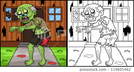 Old Zombie Coloring Page Colored Illustration 114605462