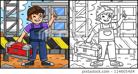 Construction Worker with a Toolbox Illustration Construction Worker with a Toolbox Illustration 114605484