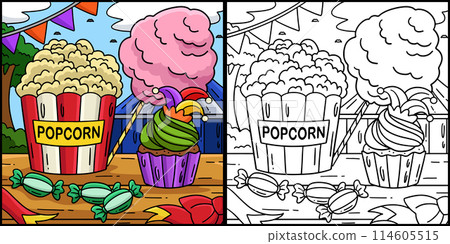 Circus Snacks Popcorn Colored Illustration 114605515