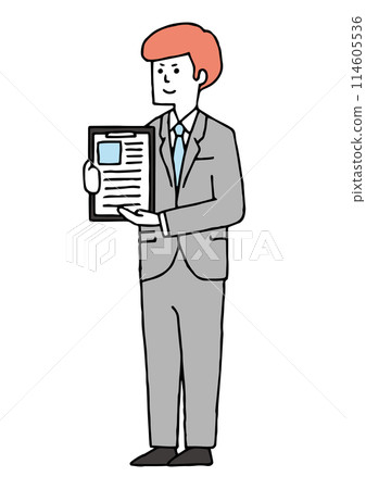 Salaryman showing documents 114605536