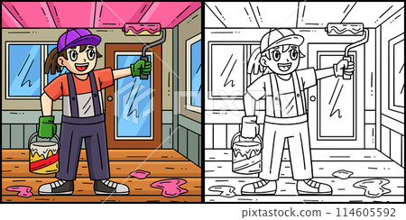 Construction Painter Paint Roller Illustration 114605592