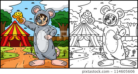 Circus Man Wearing Mouse Costume Illustration Circus Man Wearing Mouse Costume Illustration 114605606