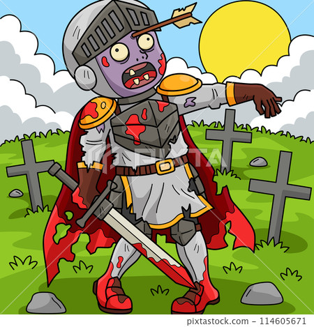 Zombie Knight Colored Cartoon Illustration 114605671