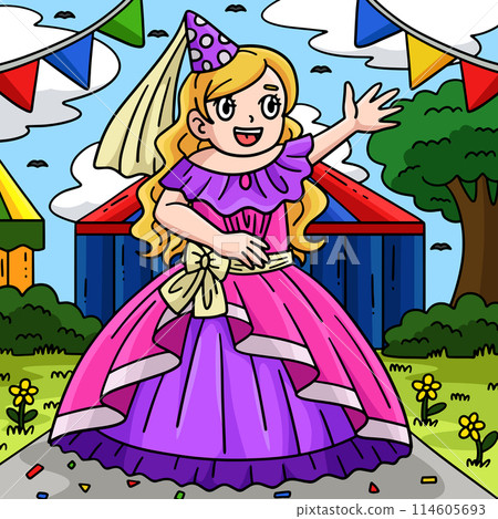Circus Girl Princess Colored Cartoon Illustration 114605693