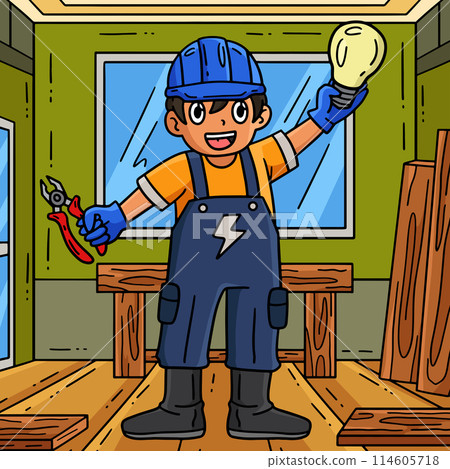 Construction Electrician with Bulb Pliers Colored  114605718