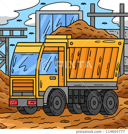 Construction Dump Truck Colored Cartoon  114605777