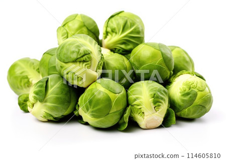 Fresh green brussel sprouts vegetable on white background 114605810
