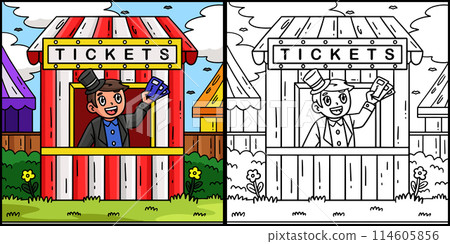 Circus Ticket Booth Coloring Colored Illustration Circus Ticket Booth Coloring Colored Illustration 114605856