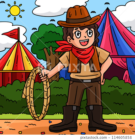 Circus Cowgirl Holding Whip Colored Cartoon  114605858