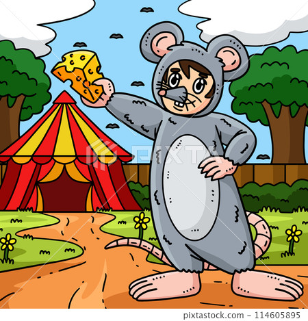 Circus Man Wearing Mouse Costume Colored Cartoon 114605895