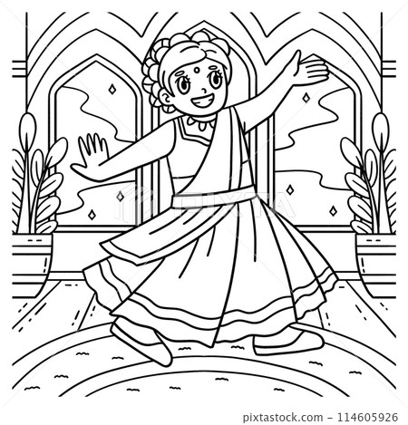 Diwali Girl Dancing Coloring Page for Kids 114605926