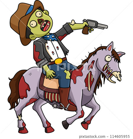 Zombie Cowboy Cartoon Colored Clipart Illustration 114605955