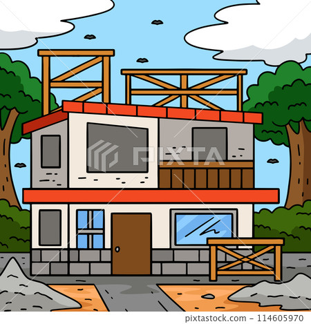 Building Under Construction Colored Cartoon  114605970