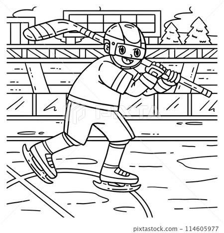 Ice Hockey Player Holding Stick Coloring Page 114605977