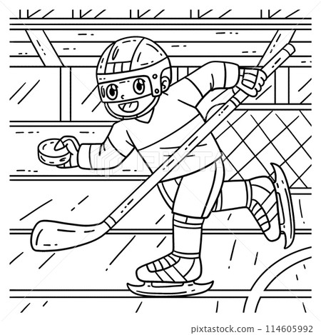 Ice Hockey Player Hockey Stick And Puck Coloring 114605992