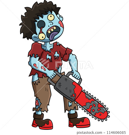 Zombie with a Chainsaw Cartoon Colored Clipart 114606085