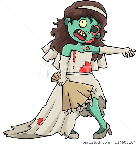 Zombie Bride Cartoon Colored Clipart Illustration 114606104