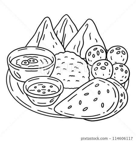Diwali Food on Thali Plat Isolated Coloring Page 114606117
