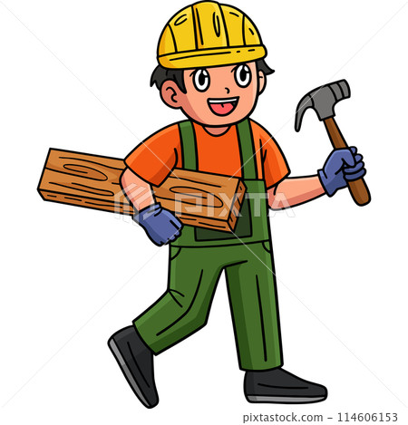 Construction Worker with Wood and Hammer Clipart 114606153