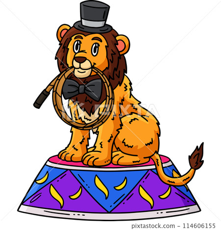 Circus Lion Biting Whip Cartoon Colored Clipart 114606155
