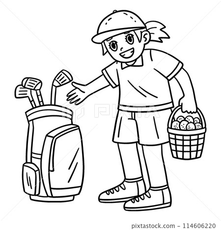 Golf Female Caddie Bag Basket of Balls Isolated Golf Female Caddie Bag Basket of Balls Isolated 114606220