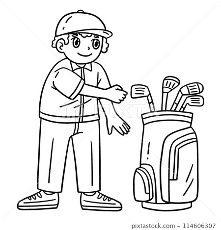 Golf Golfer Choosing Club Isolated Coloring Page 114606307