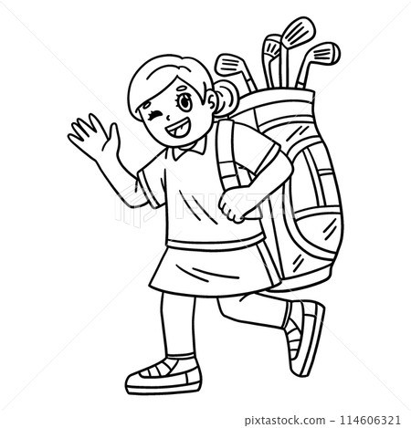 Golf Female Golfer Carrying Bag Isolated Coloring 114606321