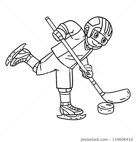Ice Hockey Player Directing Puck Isolated Coloring Ice Hockey Player Directing Puck Isolated Coloring 114606410