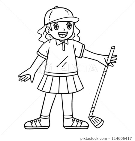 Golf Female Golfer with a Club Isolated Coloring Golf Female Golfer with a Club Isolated Coloring 114606417