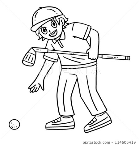 Golf Golfer Picking Up Ball Isolated Coloring Page 114606419