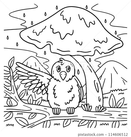 Giant Mushroom with a Bird Coloring Page for Kids 114606512