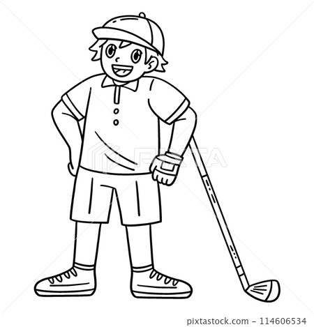 Golf Golfer Leaning on a Club Isolated Coloring Golf Golfer Leaning on a Club Isolated Coloring 114606534