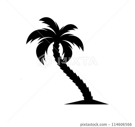 Black single palm tree silhouette icon isolated Black single palm tree silhouette icon isolated 114606566