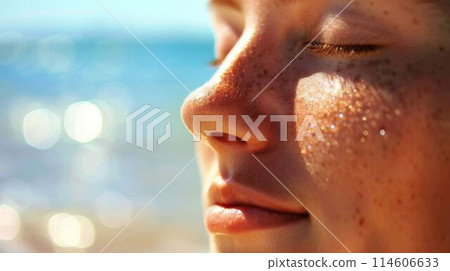 The close up picture of person relaxing at beach with calm and peaceful. AIG43. The close up picture of person relaxing at beach with calm and peaceful. AIG43. 114606633
