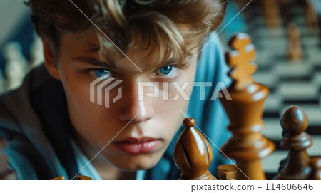 The chess player focus and planning on the next move of the board game. AIG43. 114606646