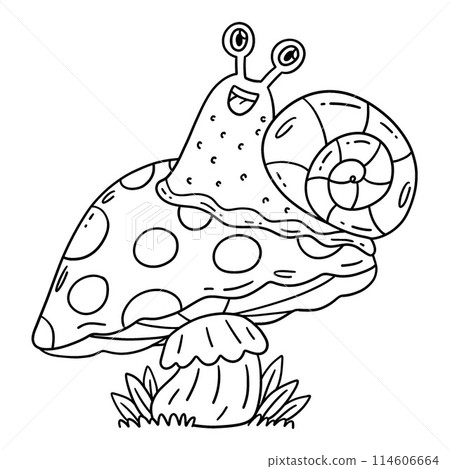 Mushroom and Snail Isolated Coloring Page for Kids Mushroom and Snail Isolated Coloring Page for Kids 114606664