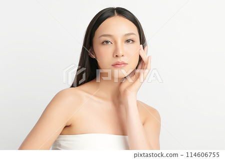 Beautiful young asian woman with clean fresh skin on white background, Face care, Facial treatment, Cosmetology, beauty and spa, Asian women portrait. 114606755